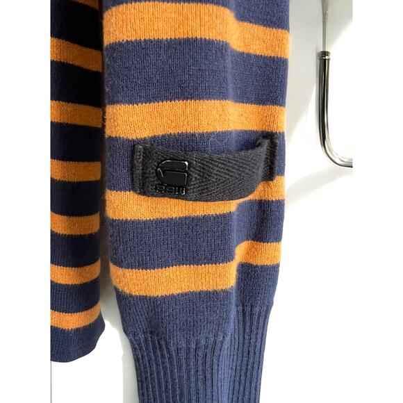 G-Star Raw Dadin Men’s Orange Navy Cotton Knit Crewneck Sweater size Small - Picture 3 of 12